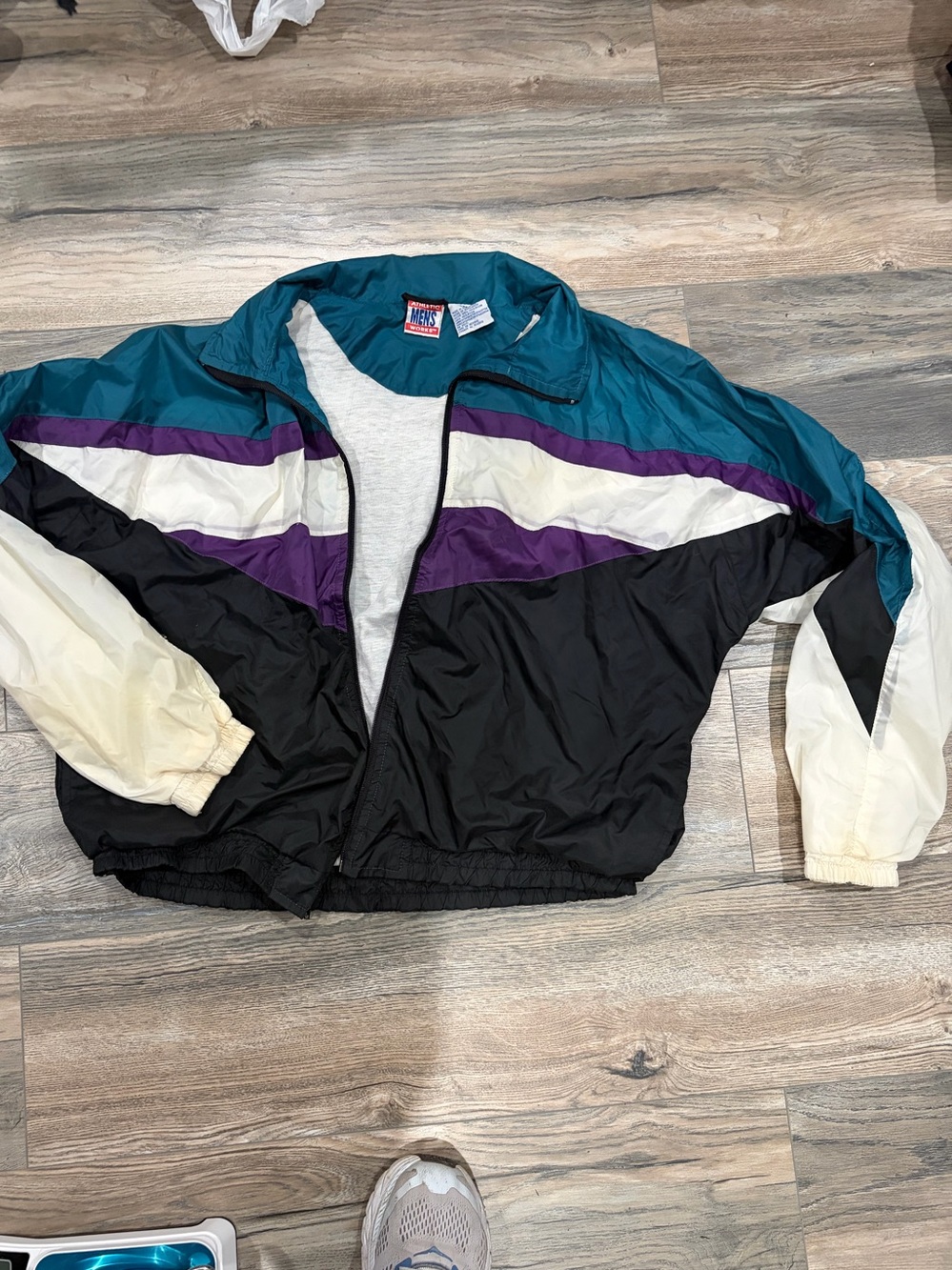 Vintage Colorblock Windbreaker Jacket - Teal, Black, Purple, Cream